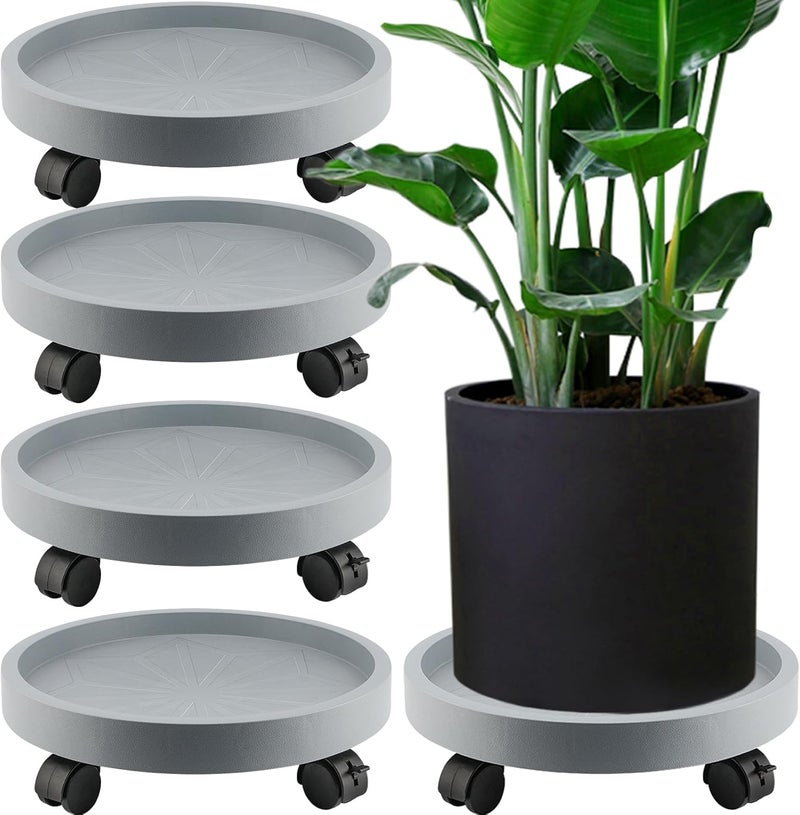 JOIKIT 4 Pack 13 Inch Round Plant Caddy with 4 Lockable Wheels, 132 Lbs Capacity Heavy Duty Rolling Plant Stand, Wheeled Planter Saucer Tray Trolley for 11.8 Inch Planter Pot Indoor Outdoor, Grey - Image 1